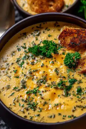 Hearty Cheddar Garlic Herb Potato Soup