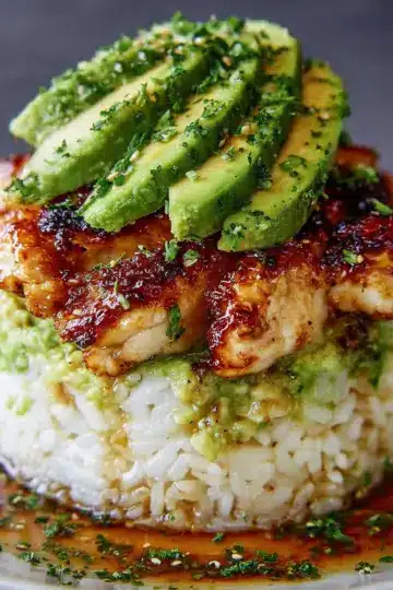 Honey Lime Chicken & Avocado Rice Stack