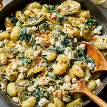 Spinach-Artichoke Gnocchi Skillet with Feta