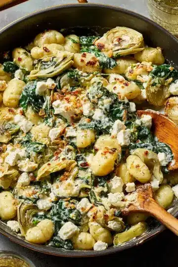 Spinach-Artichoke Gnocchi Skillet with Feta