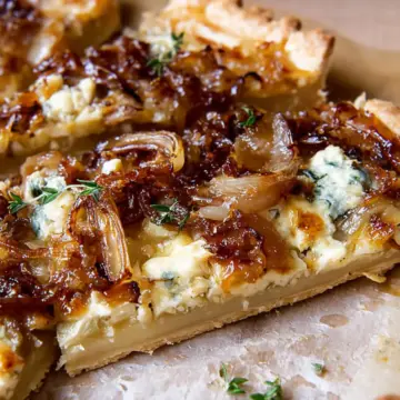 Caramelized Onion Tart with Gorgonzola and Brie