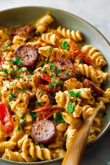 One Pot Creamy Cajun Sausage Pasta