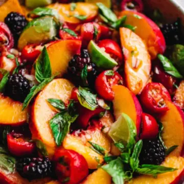 Honey Lime Basil Peach Fruit Salad