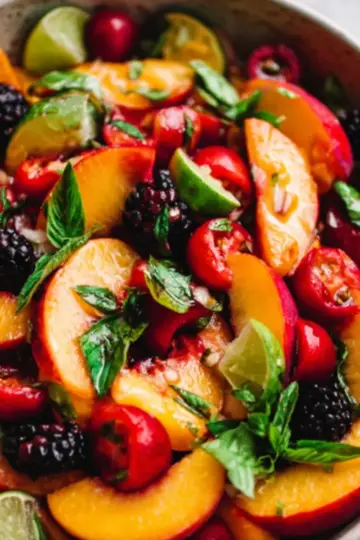 Honey Lime Basil Peach Fruit Salad
