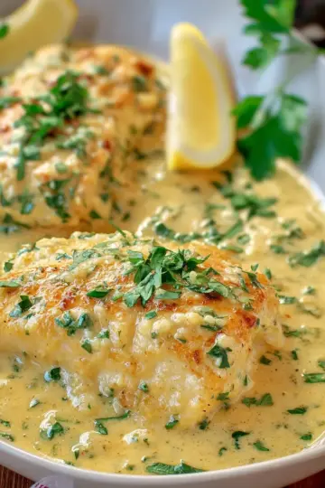 Fish Fillets in Creamy Garlic Sauce