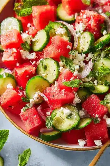 Watermelon Salad with Feta, Cucumber, and Mint