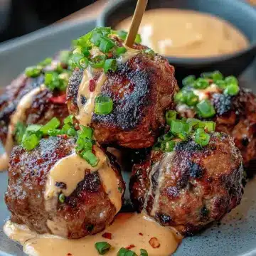 Korean BBQ Meatballs with Spicy Mayo Dip