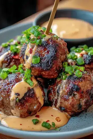 Korean BBQ Meatballs with Spicy Mayo Dip