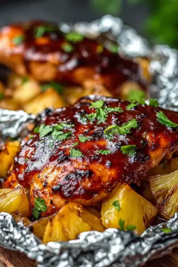Savory Hawaiian BBQ Chicken Pineapple Foil Packets Recipe