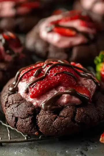 Decadent Crumbl Chocolate Strawberry Cookies