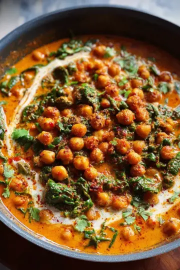 Harissa Chickpeas with Coconut Cream and Leafy Greens Recipe