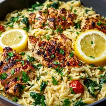 Lemon Chicken Orzo with Spinach and Parmesan Recipe