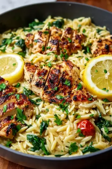 Lemon Chicken Orzo with Spinach and Parmesan Recipe