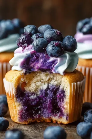 Triple Blueberry Cupcakes with Blueberry Filling