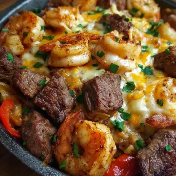 Cheesy Steak & Shrimp Skillet Bowl