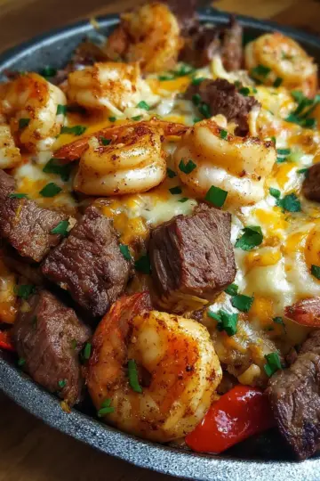 Cheesy Steak & Shrimp Skillet Bowl